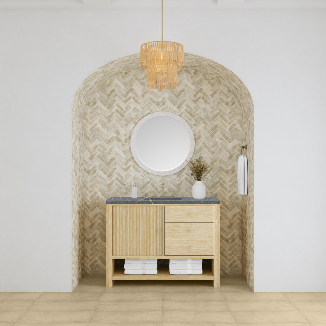 Marigot 48" Single Vanity, Sunwashed Oak w/ 3 CM Parisien Bleu Silestone Top w/ FreePower Wireless Charger