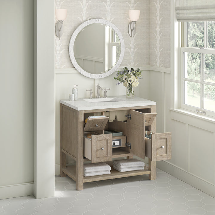 Breckenridge 36" Single Vanity, Whitewashed Oak w/ 3 CM Lime Delight Silestone Top
