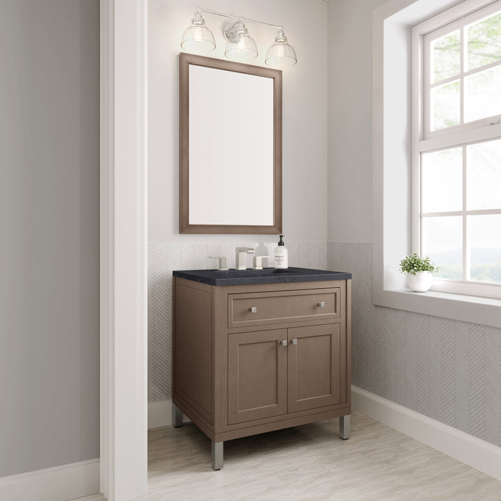 Chicago 30" Single Vanity, Walnut Whisper, w/ 3 CM Charcoal Soapstone Silestone® Top