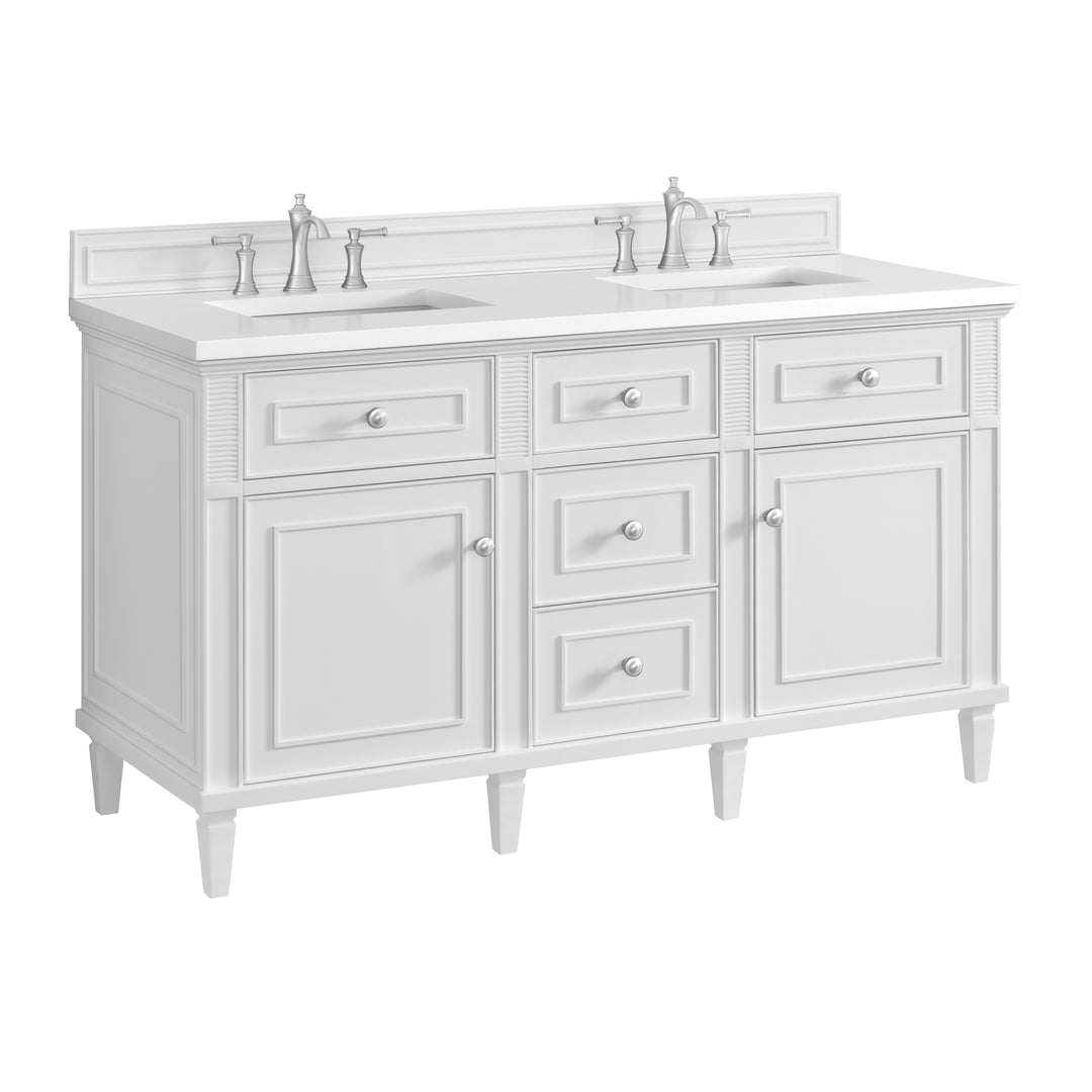 Lorelai 60" Double Vanity, Bright White w/ 3 CM White Zeus Silestone Top