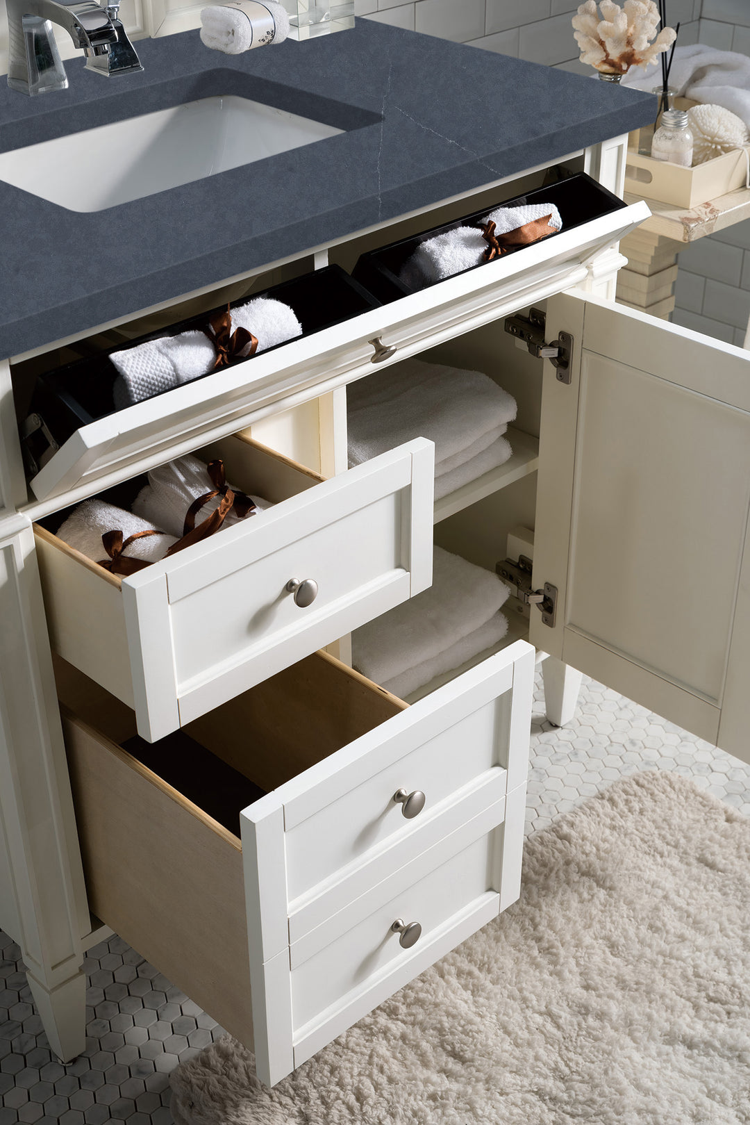 Brittany 36" Single Vanity, Bright White w/ 3 CM Charcoal Soapstone Silestone Top