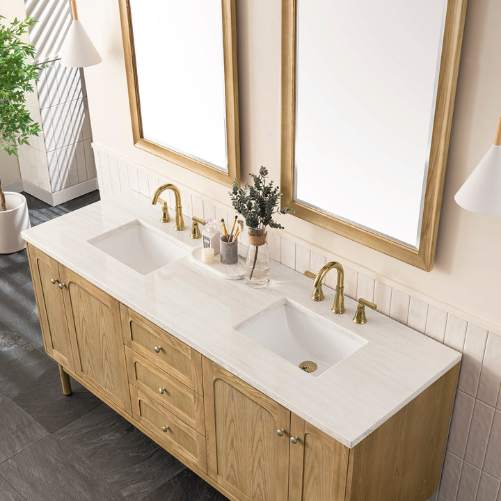 Laurent 72" Double Vanity, Light Natural Oak w/ 3 CM Arctic Fall Top