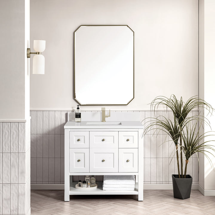 Breckenridge 36" Single Vanity, Bright White w/ Single Hole 3 CM White Zeus Top & Backsplash