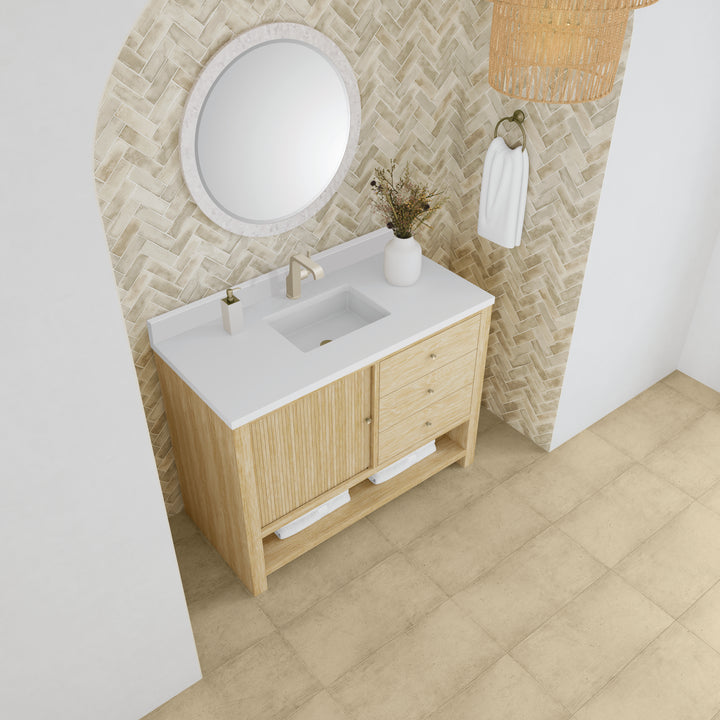 Marigot 48" Single Vanity, Sunwashed Oak w/ Single Hole 3 CM White Zeus Silestone Top & Backsplash