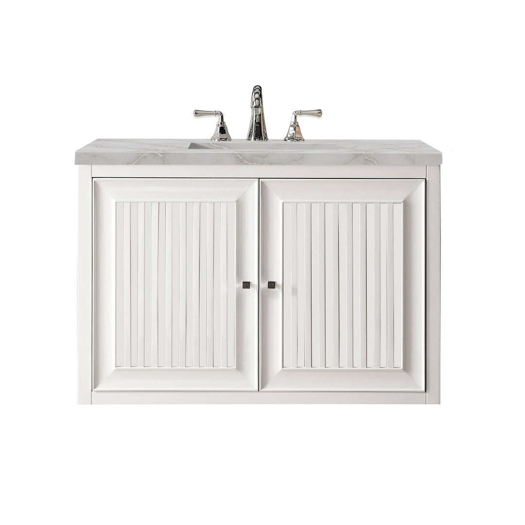 Athens 36" Single Vanity, Glossy White w/ 3 CM Victorian Silver Silestone Top