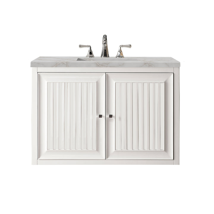 Athens 36" Single Vanity, Glossy White w/ 3 CM Victorian Silver Silestone Top
