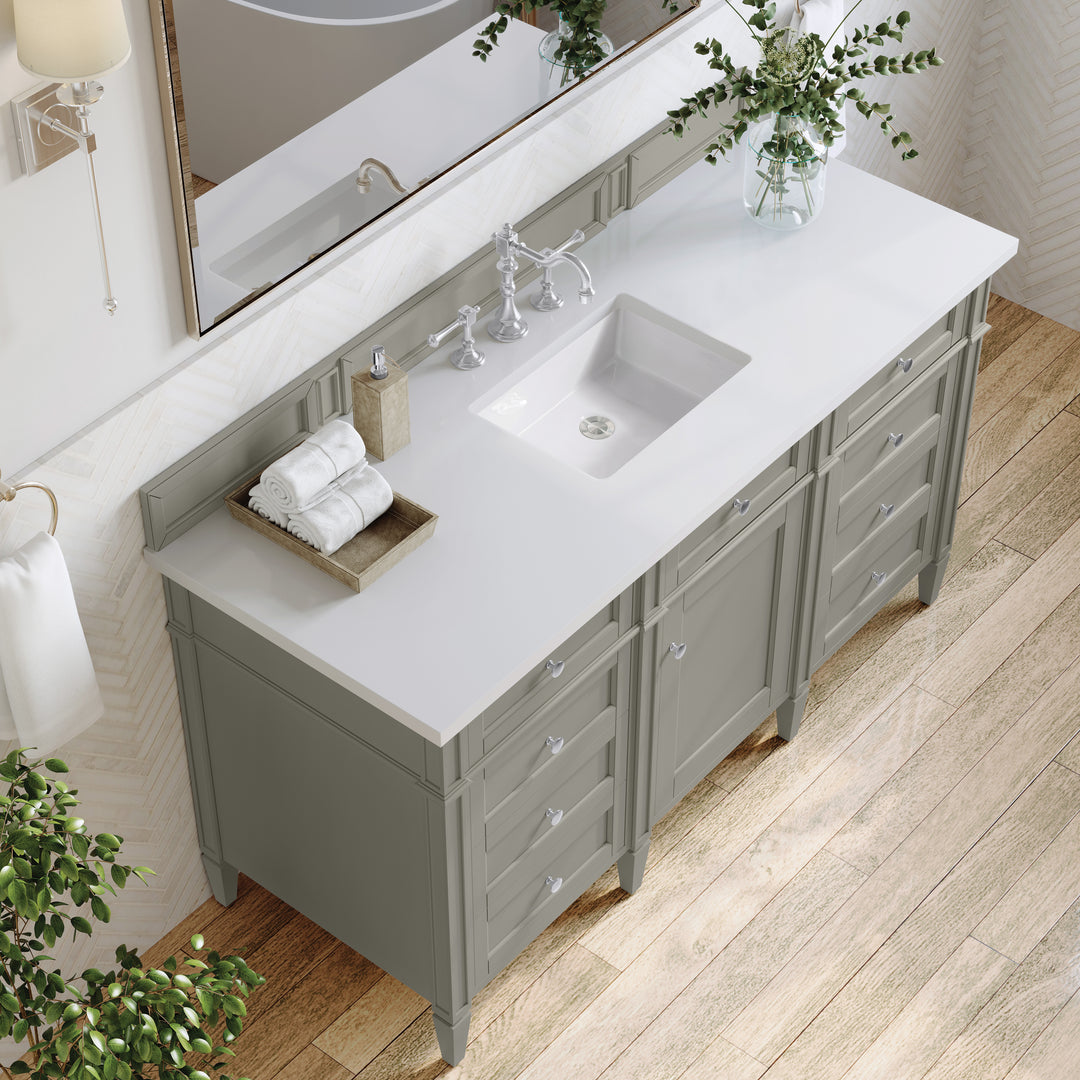 Brittany 60" Single Vanity, Urban Gray w/ 3 CM White Zeus Silestone Top