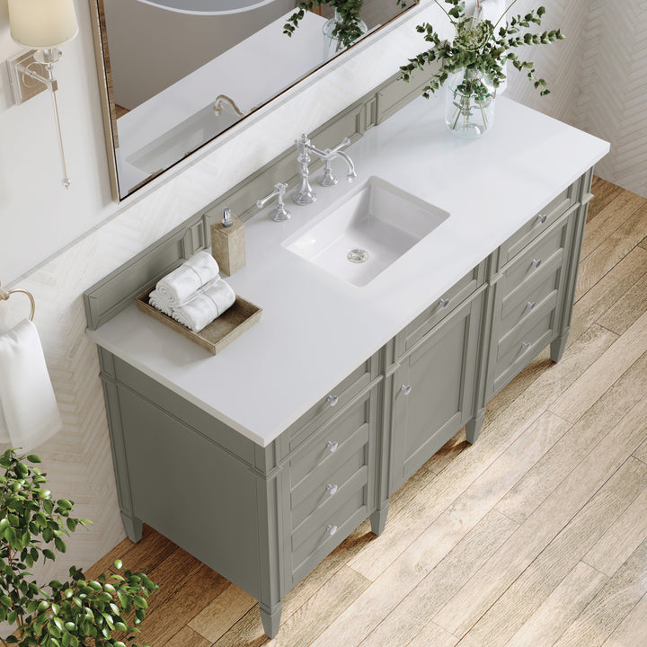 Brittany 60" Single Vanity, Urban Gray w/ 3 CM White Zeus Silestone Top