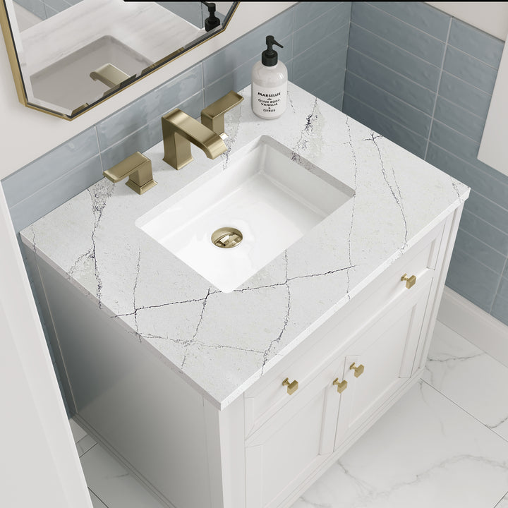 Chicago 30" Single Vanity, Glossy White, w/ 3 CM Ethereal Noctis Silestone® Top