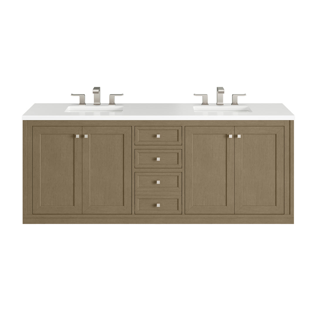 Chicago 72" Double Vanity, Walnut Whisper, w/ 3 CM White Zeus Silestone® Top