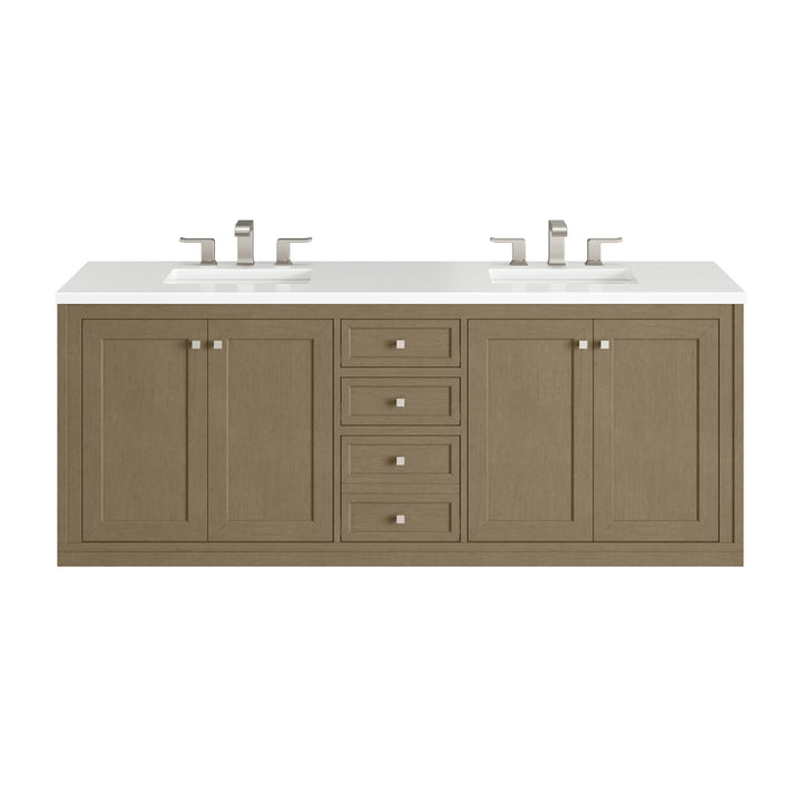 Chicago 72" Double Vanity, Walnut Whisper, w/ 3 CM White Zeus Silestone® Top