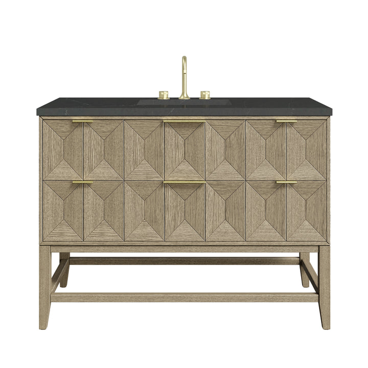 Emmeline 48" Single Vanity, Pebble Oak w/ 3 CM Charcoal Soapstone Silestone Top