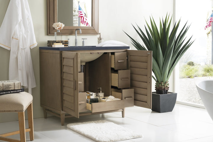 Portland 36" Single Vanity Whitewashed Walnut w/ 3 CM Charcoal Soapstone Silestone Top