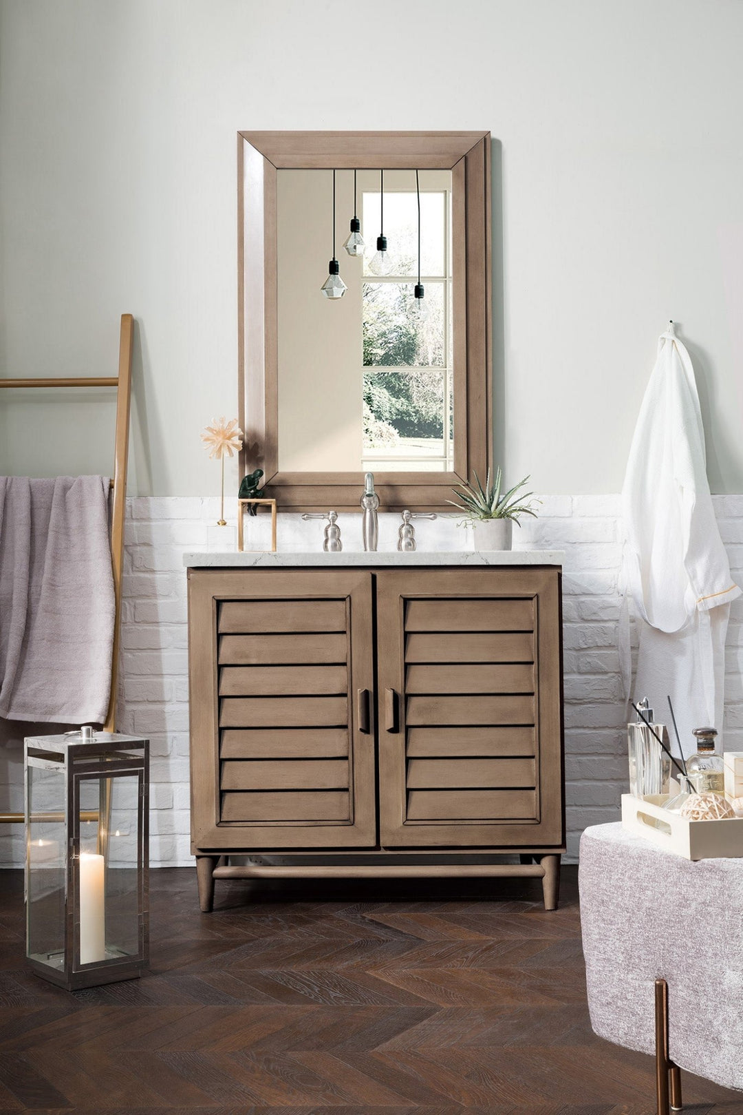 Portland 36" Single Vanity Whitewashed Walnut w/ 3 CM Eternal Jasmine Pearl Silestone Top