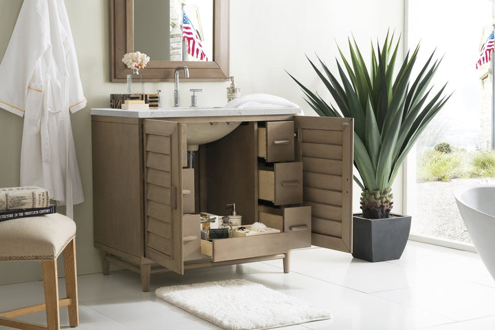 Portland 36" Single Vanity Whitewashed Walnut w/ 3 CM Eternal Jasmine Pearl Silestone Top