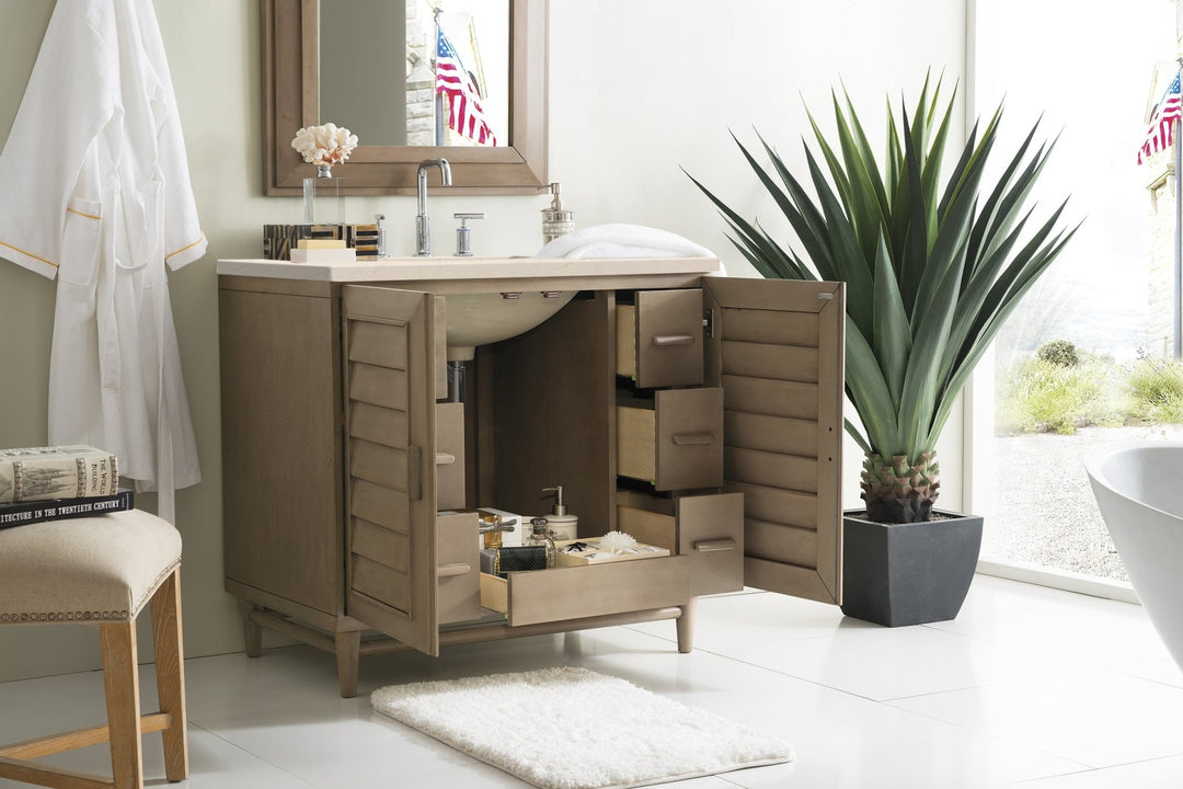 Portland 36" Single Vanity Whitewashed Walnut w/ 3 CM Eternal Marfil Silestone Top