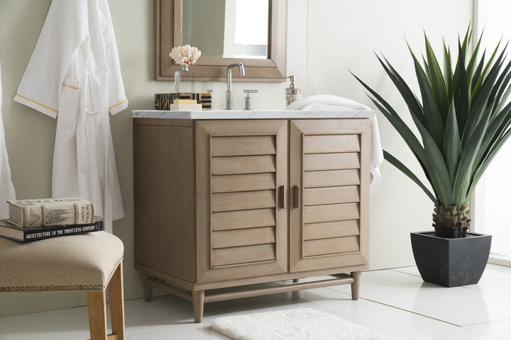 Portland 36" Single Vanity Whitewashed Walnut w/ 3 CM Ethereal Noctis Silestone Top