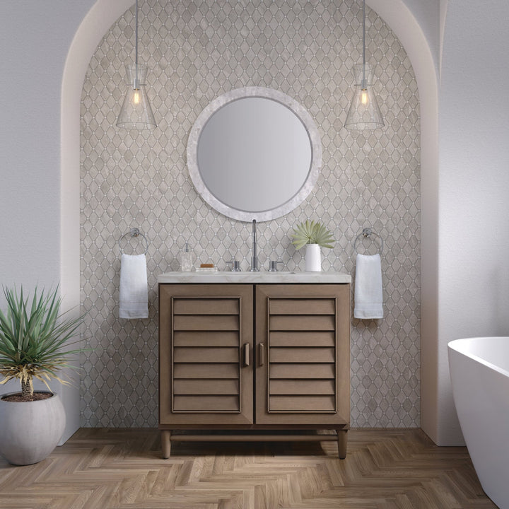 Portland 36" Single Vanity Whitewashed Walnut w/ 3 CM Victorian Silver Silestone Top