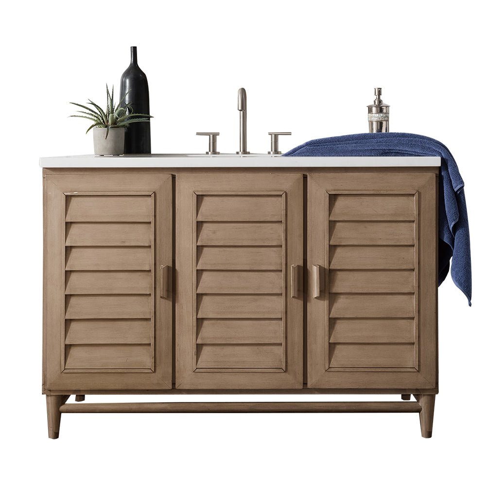 Portland 48" Single Vanity Whitewashed Walnut w/ 3 CM Arctic Fall Solid Surface Top