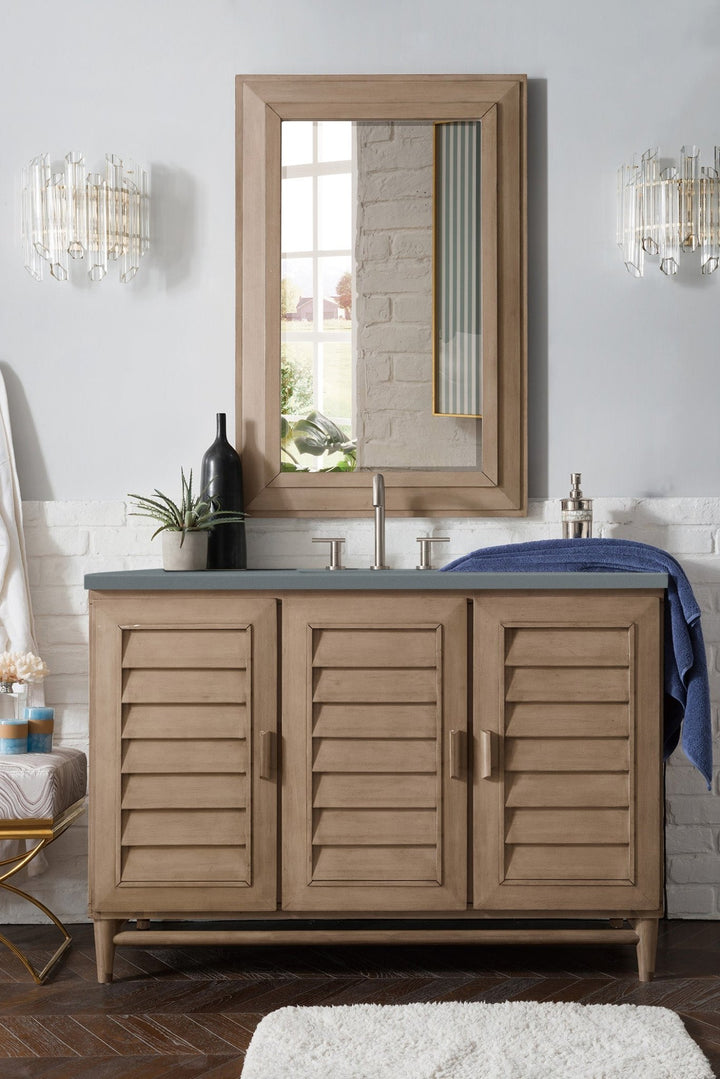 Portland 48" Single Vanity Whitewashed Walnut w/ 3 CM Cala Blue Silestone Top