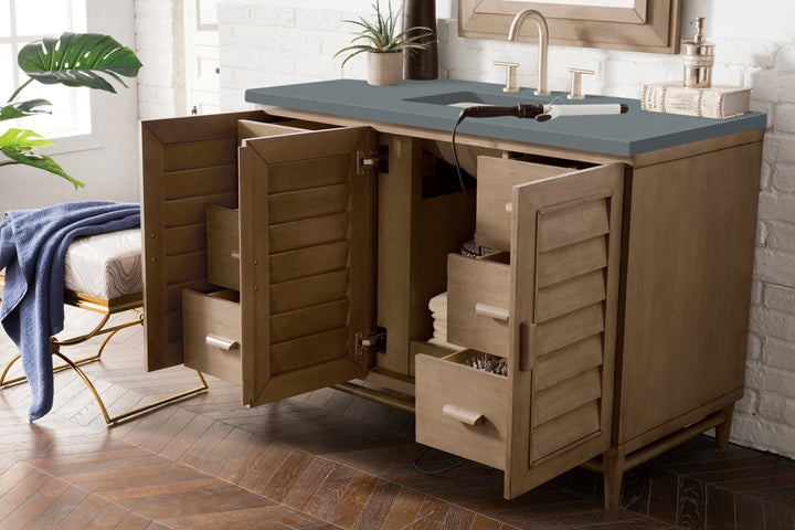 Portland 48" Single Vanity Whitewashed Walnut w/ 3 CM Cala Blue Silestone Top