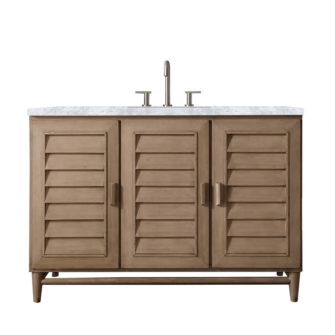 Portland 48" Single Vanity Whitewashed Walnut w/ 3 CM Carrara Marble Top