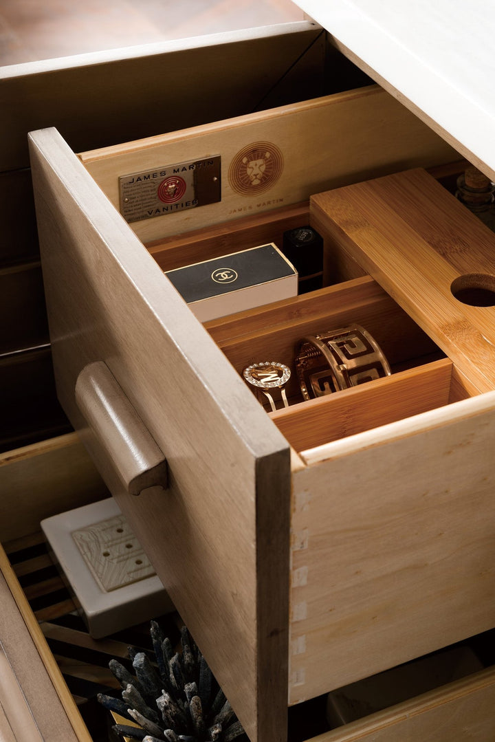 Portland 48" Single Vanity Whitewashed Walnut w/ 3 CM Charcoal Soapstone Silestone Top