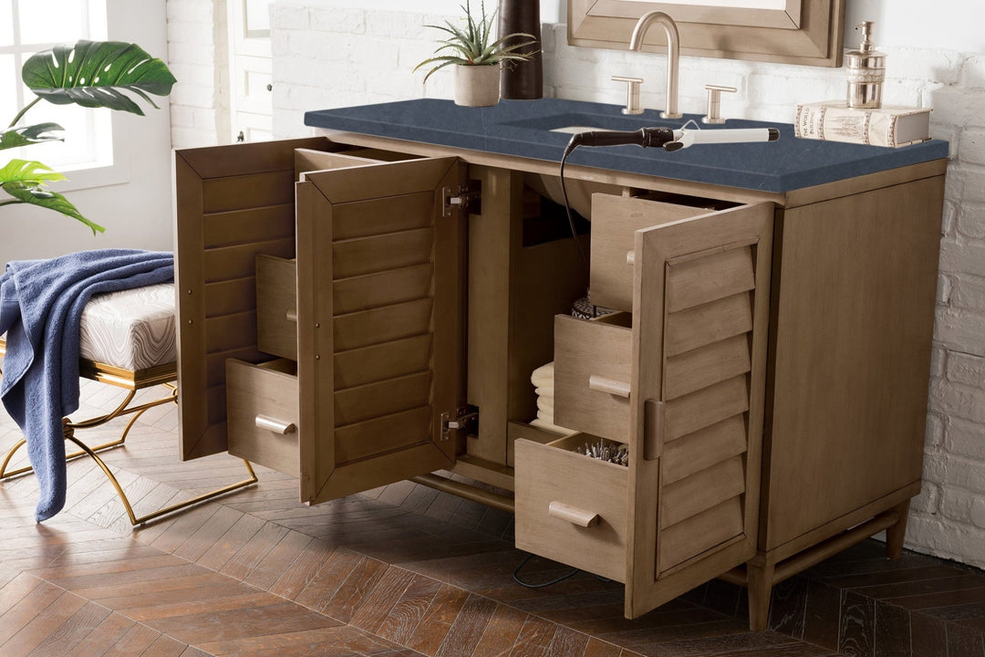 Portland 48" Single Vanity Whitewashed Walnut w/ 3 CM Charcoal Soapstone Silestone Top