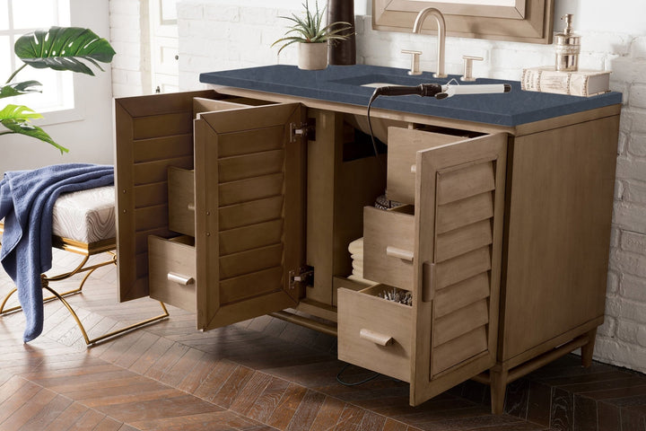 Portland 48" Single Vanity Whitewashed Walnut w/ 3 CM Charcoal Soapstone Silestone Top