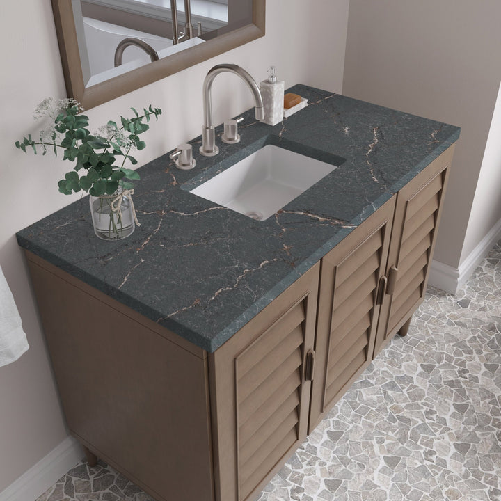 Portland 48" Single Vanity Whitewashed Walnut w/ 3 CM Parisien Bleu Silestone Top