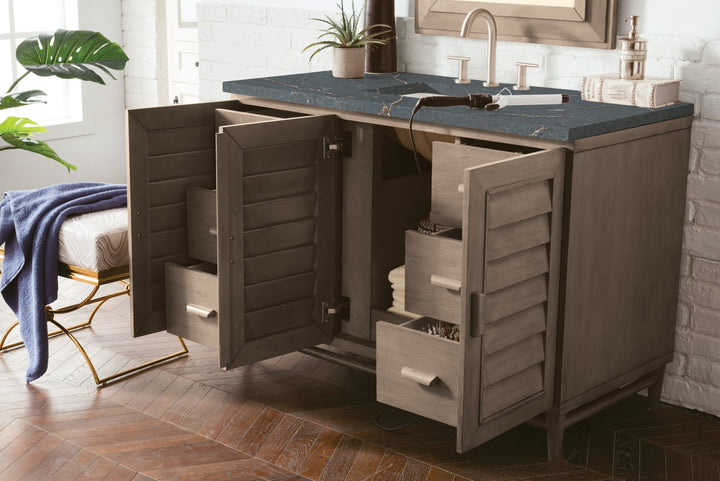 Portland 48" Single Vanity Whitewashed Walnut w/ 3 CM Parisien Bleu Silestone Top w/FreePower Wireless Charger