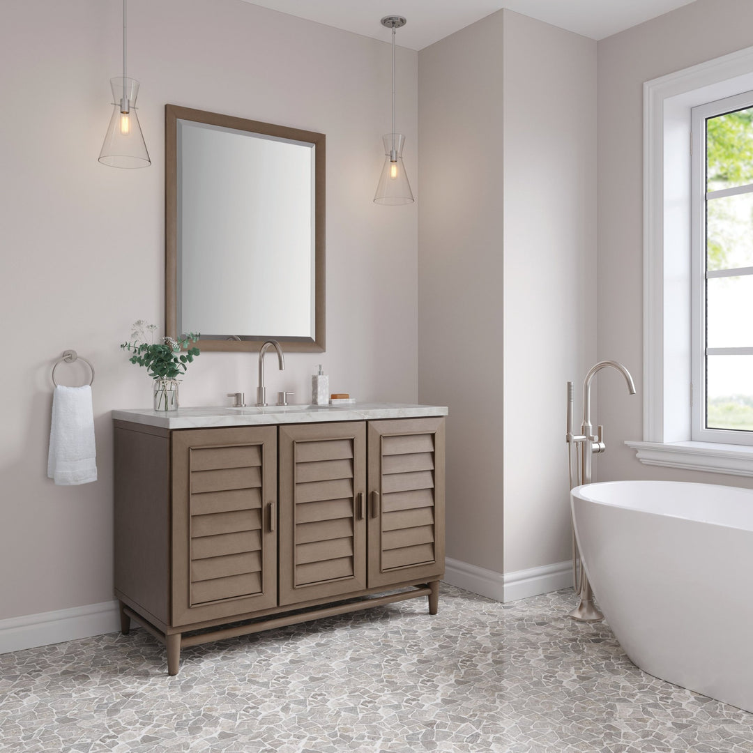 Portland 48" Single Vanity Whitewashed Walnut w/ 3 CM Victorian Silver Silestone Top w/FreePower Wireless Charger