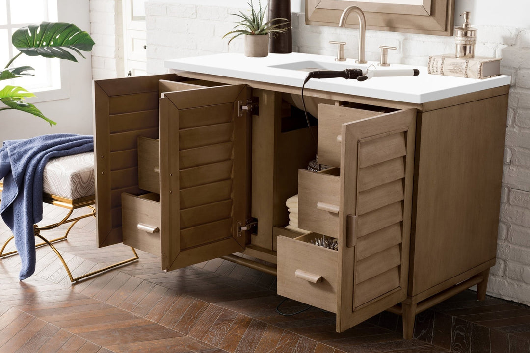 Portland 48" Single Vanity Whitewashed Walnut w/ 3 CM White Zeus Silestone Top