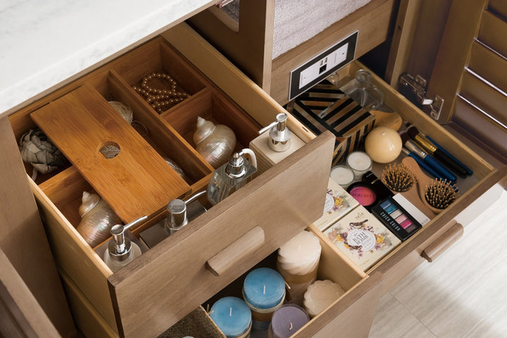 Portland 60" Double Vanity Whitewashed Walnut w/ 3 CM Arctic Fall Solid Surface Top