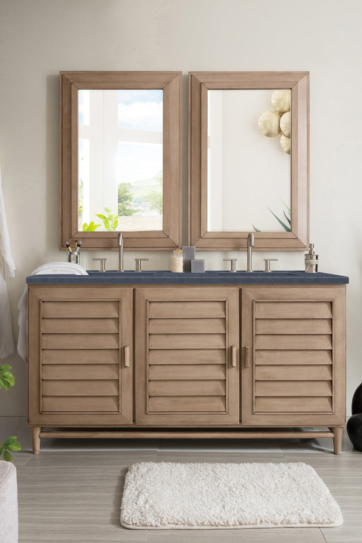 Portland 60" Double Vanity Whitewashed Walnut w/ 3 CM Charcoal Soapstone Silestone Top