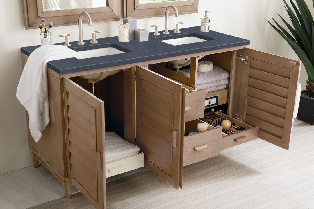 Portland 60" Double Vanity Whitewashed Walnut w/ 3 CM Charcoal Soapstone Silestone Top