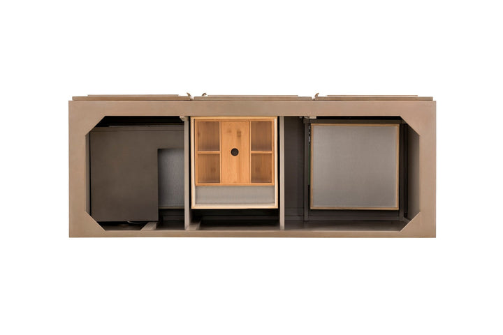 Portland 60" Double Vanity Whitewashed Walnut w/ 3 CM Parisien Bleu Silestone Top w/FreePower Wireless Charger