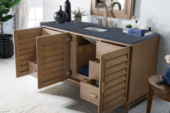 Portland 60" Single Vanity Whitewashed Walnut w/ 3 CM Charcoal Soapstone Silestone Top