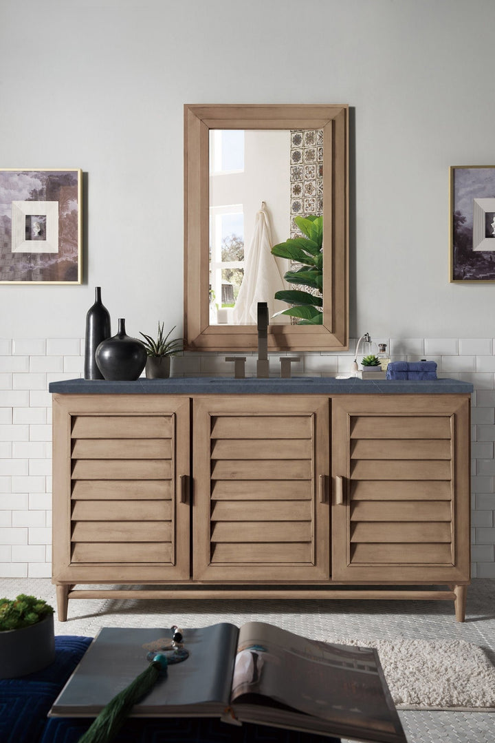 Portland 60" Single Vanity Whitewashed Walnut w/ 3 CM Charcoal Soapstone Silestone Top