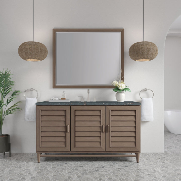 Portland 60" Single Vanity Whitewashed Walnut w/ 3 CM Parisien Bleu Silestone Top