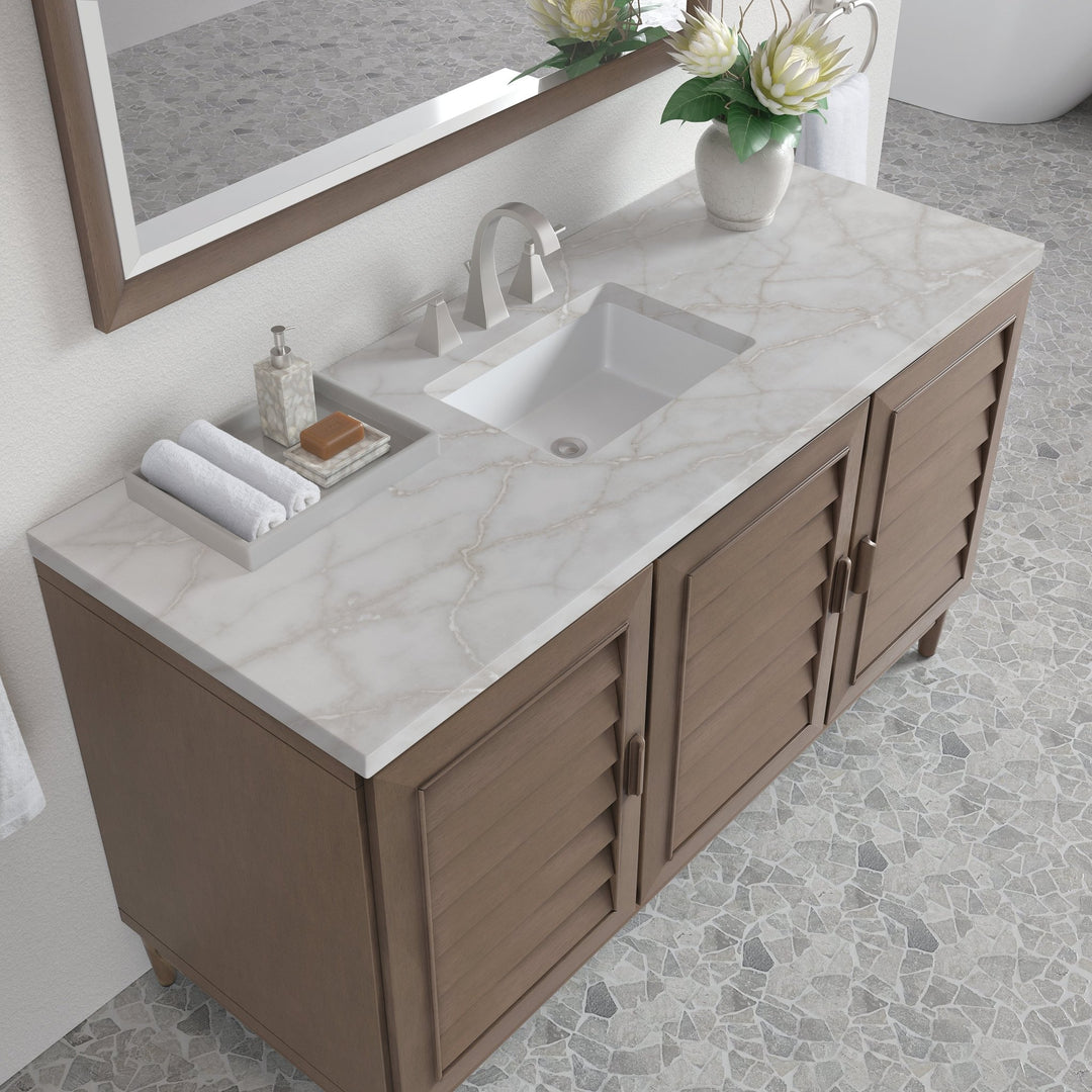 Portland 60" Single Vanity Whitewashed Walnut w/ 3 CM Victorian Silver Silestone Top w/FreePower Wireless Charger