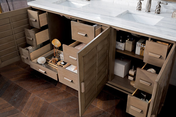 Portland 72" Double Vanity Whitewashed Walnut w/ 3 CM Arctic Fall Solid Surface Top