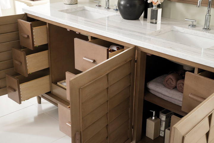 Portland 72" Double Vanity Whitewashed Walnut w/ 3 CM Arctic Fall Solid Surface Top