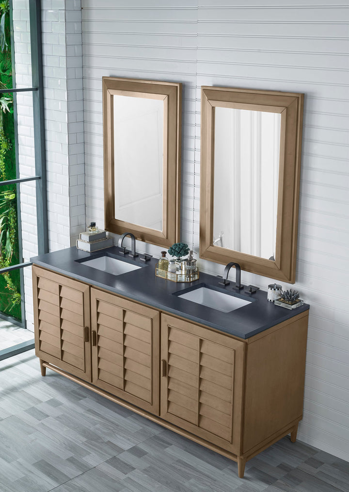 Portland 72" Double Vanity Whitewashed Walnut w/ 3 CM Charcoal Soapstone Silestone Top