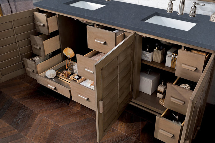 Portland 72" Double Vanity Whitewashed Walnut w/ 3 CM Charcoal Soapstone Silestone Top