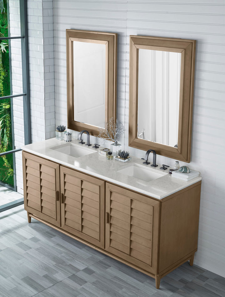 Portland 72" Double Vanity Whitewashed Walnut w/ 3 CM Eternal Jasmine Pearl Silestone Top w/FreePower Wireless Charger