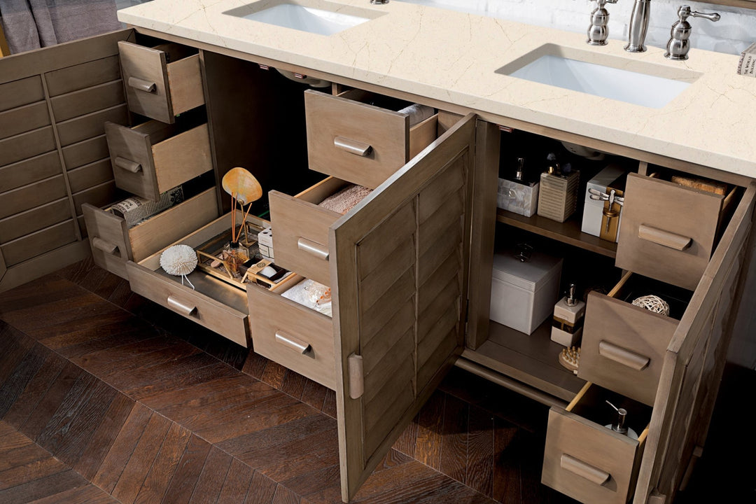 Portland 72" Double Vanity Whitewashed Walnut w/ 3 CM Eternal Marfil Silestone Top