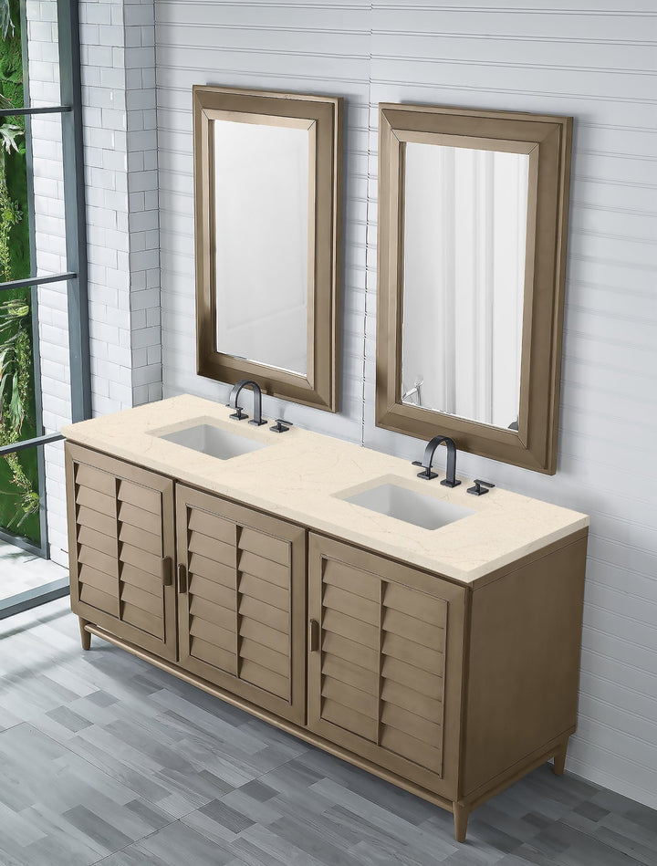 Portland 72" Double Vanity Whitewashed Walnut w/ 3 CM Eternal Marfil Silestone Top