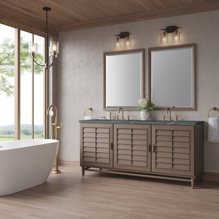 Portland 72" Double Vanity Whitewashed Walnut w/ 3 CM Parisien Bleu Silestone Top