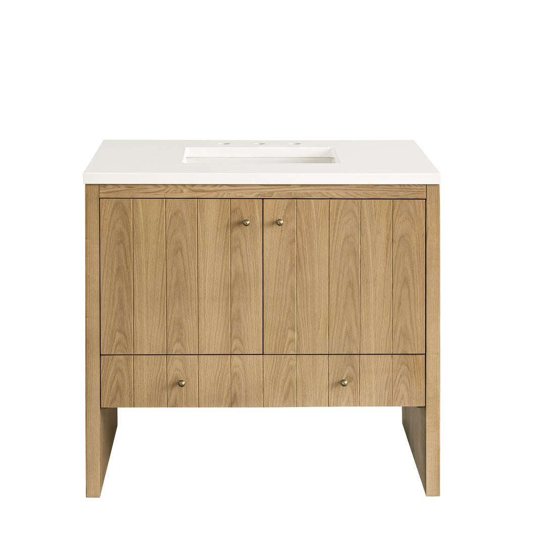 Hudson 36" Single Vanity, Light Natural Oak w/ 3 CM White Zeus Top